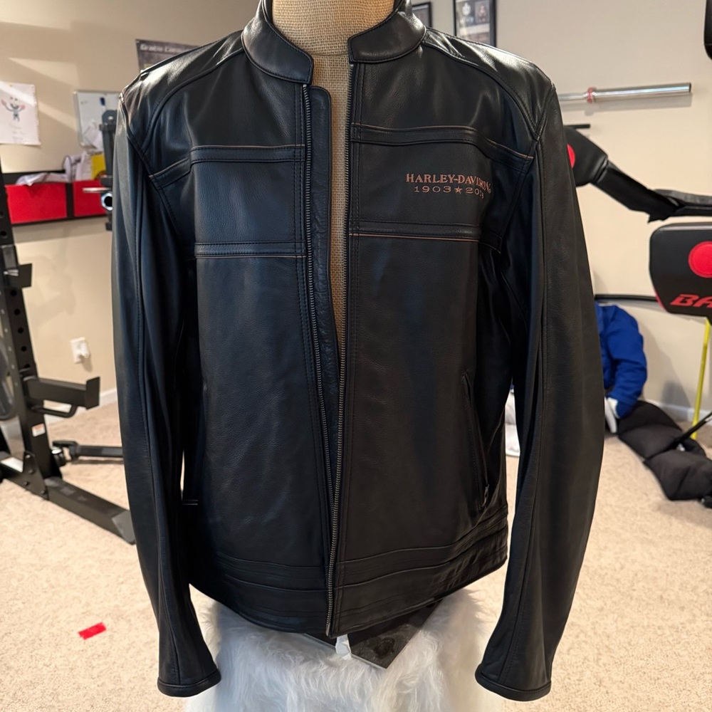 Harley-Davidson Black Leather Anniversary Bomber Jacket (never worn)